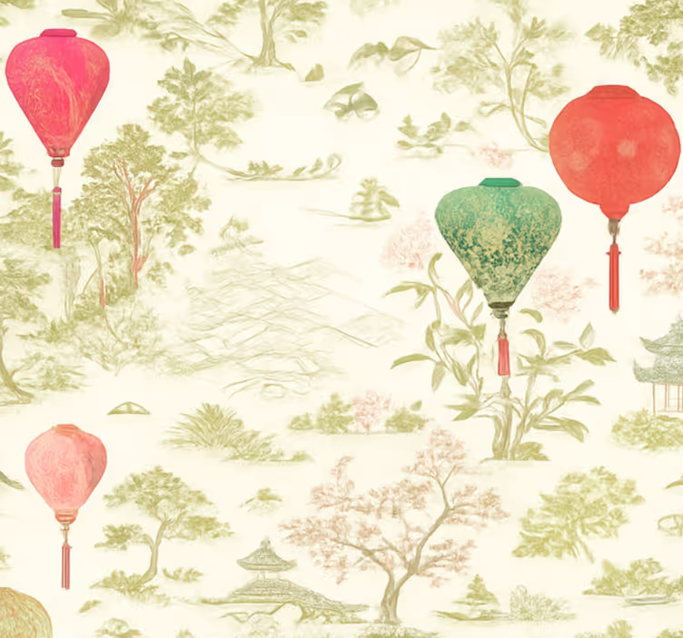Pagrindinio miegamojo tapetas rytų chinoiserie peizažas - „Tenstickers“