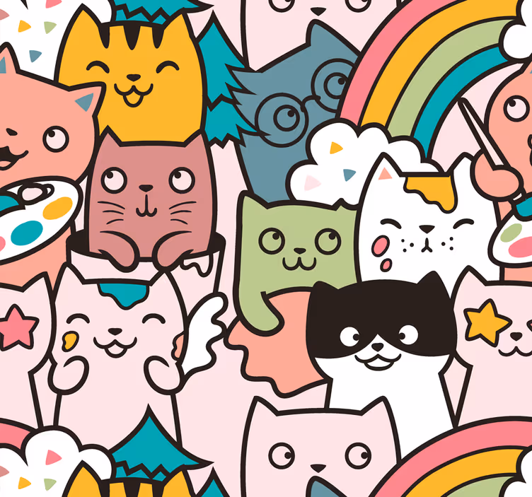Tapetas miegamajam katės piešiniai pastelinių spalvų - „Tenstickers“