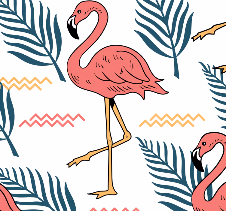 Atogrąžų lapai su flamingo gyvūnų tapetai - „Tenstickers“