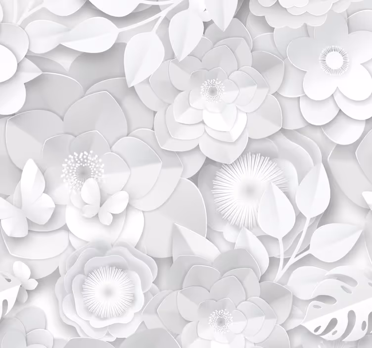 3d baltos gėlės tapetai - „Tenstickers“