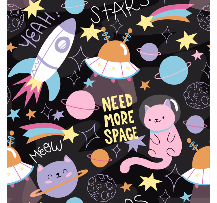 Tapetai katė kosmose vaikų tapetai - „Tenstickers“