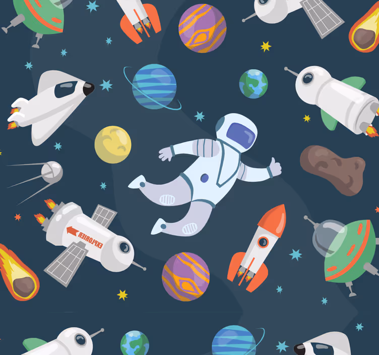 Animacinių filmų kosmoso vaikų tapetai - „Tenstickers“