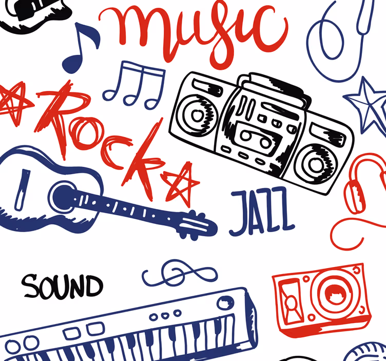 Muzikos instrumentų paauglių miegamojo tapetai - „Tenstickers“