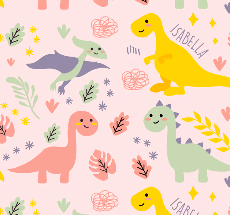 žali dinozaurai su vardais vaikų tapetai - „Tenstickers“
