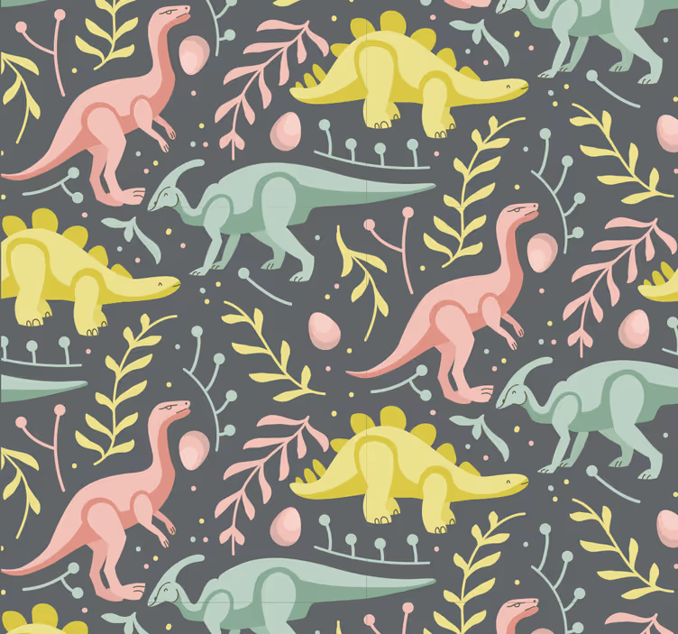 žalios ir pilkos spalvos dinozaurų vaikų tapetai - „Tenstickers“