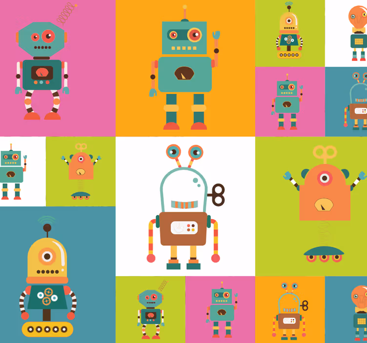 Linksmi robotai vaikų miegamojo tapetai - „Tenstickers“
