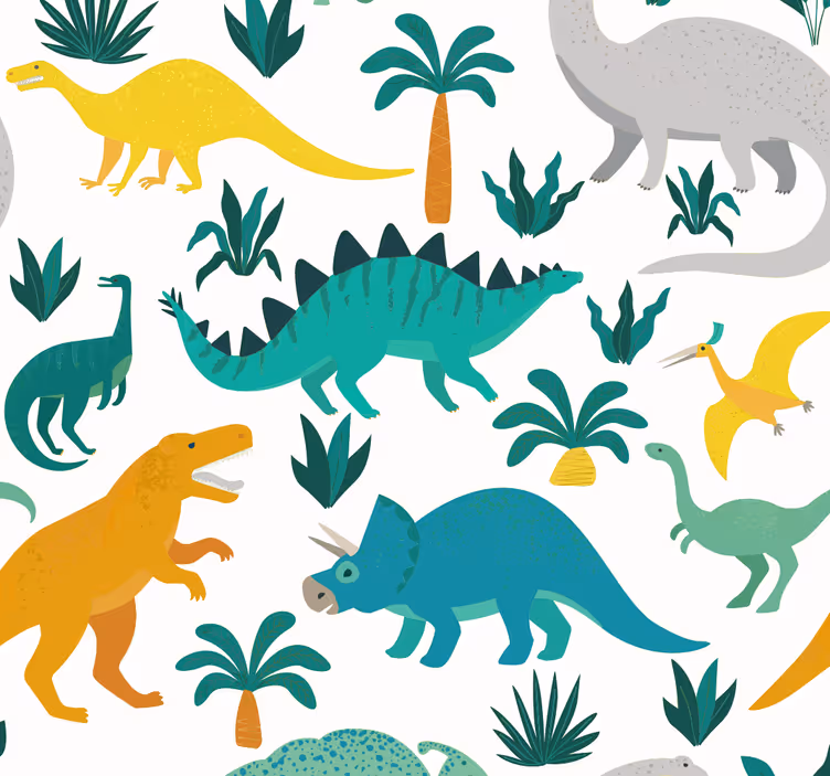 Dinozaurai su medžiais vaikų tapetai - „Tenstickers“