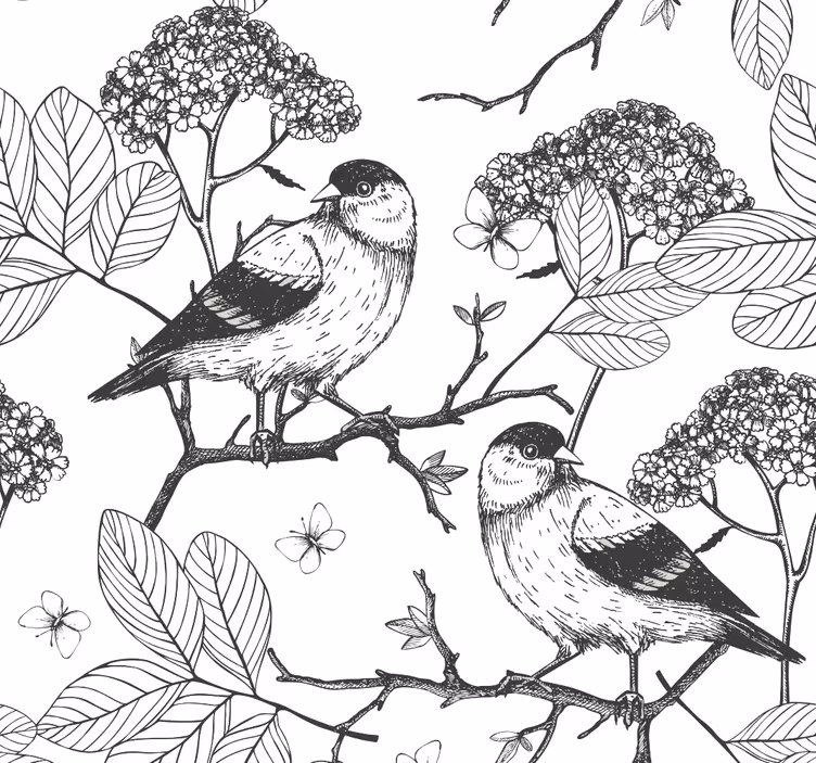 Paukščių botaninis motyvas paukščiai tapetas - „Tenstickers“