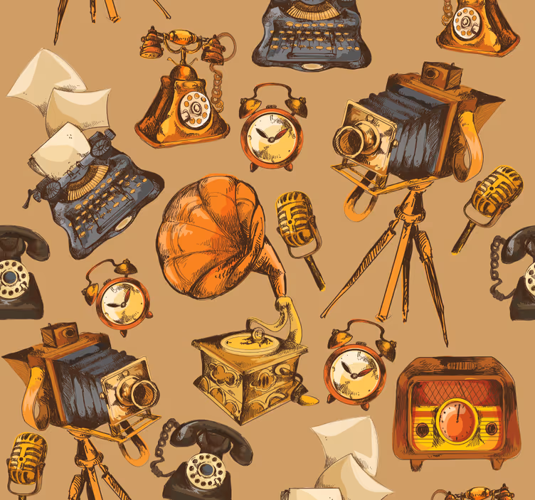 Senovinių objektų koliažas retro tapetas - „Tenstickers“