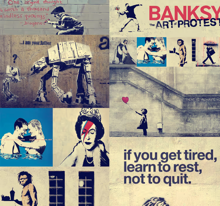 Koliažas - „bansky“ meno tapetai - „Tenstickers“