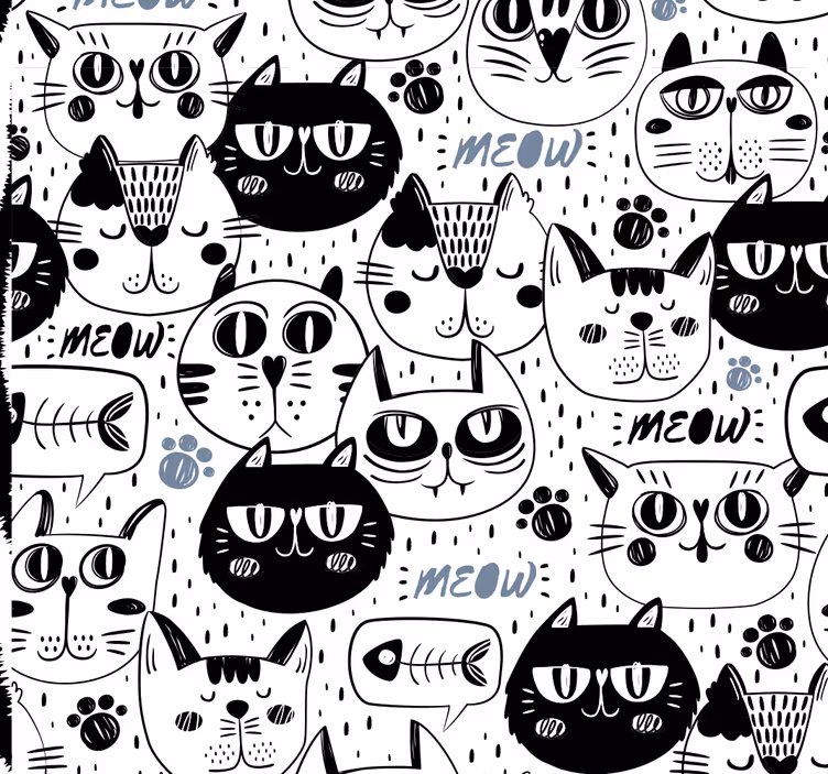 Stilizuotas kačių raštas katinų tapetas - „Tenstickers“