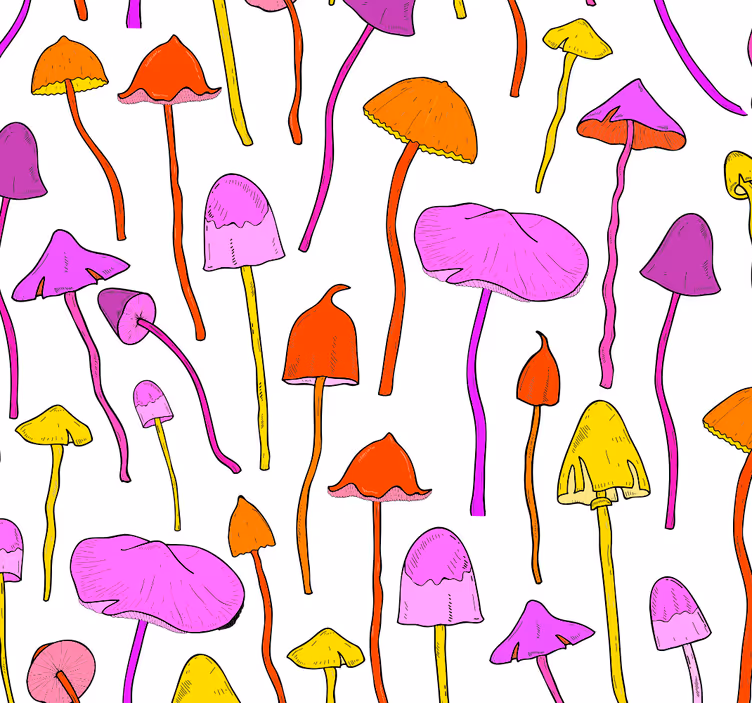Pagrindinio miegamojo tapetas su funky grybų raštu - „Tenstickers“