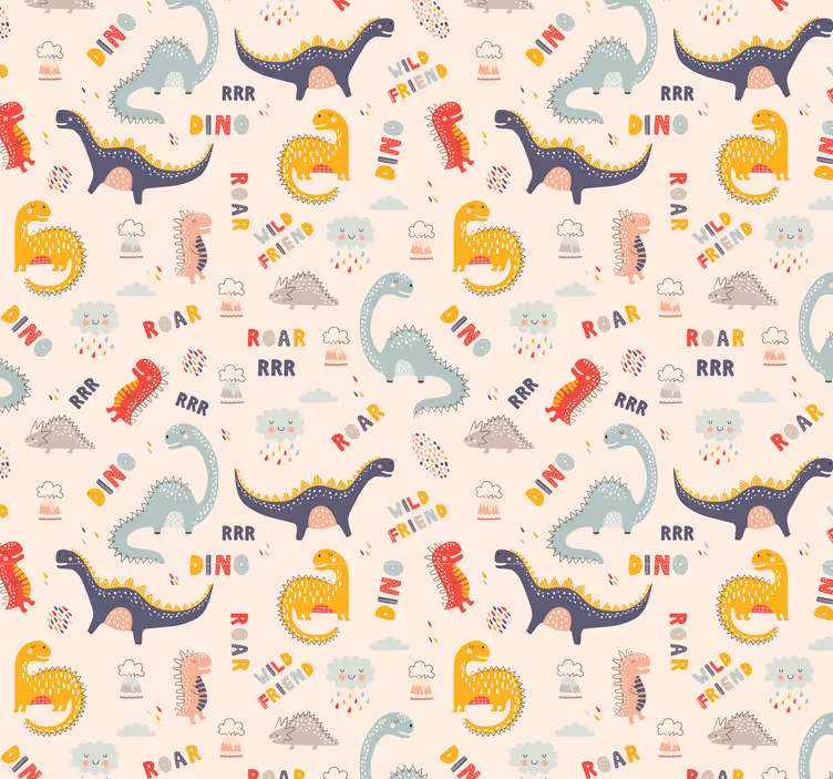 Spalvingi dinozaurai su vardais vaikų tapetai - „Tenstickers“