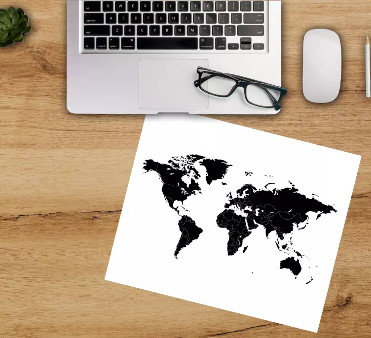 Juodas politinis pasaulio žemėlapis pelės kilimėlis - „Tenstickers“