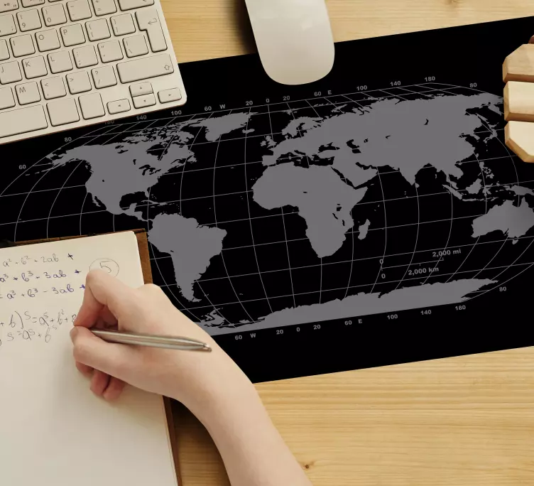 Juodas pasaulio žemėlapis pelės kilimėlis - „Tenstickers“