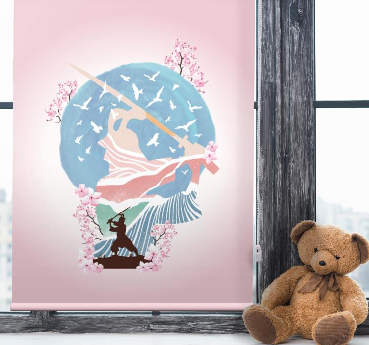 Elegantiškas samurajų siluetas roletai su piešiniu - „Tenstickers“