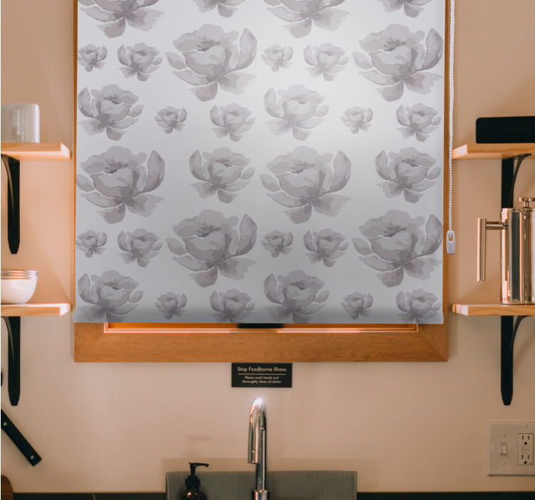 Pilkas subtilus dizainas Roletai gėlės ir augalai - „Tenstickers“