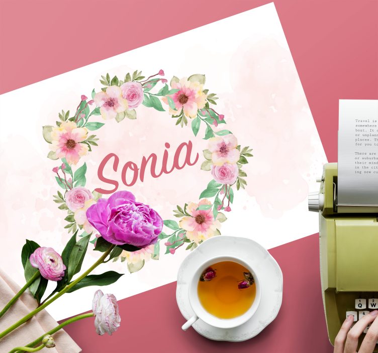 Akvarelės gėlės staltiesė su vardu - „Tenstickers“