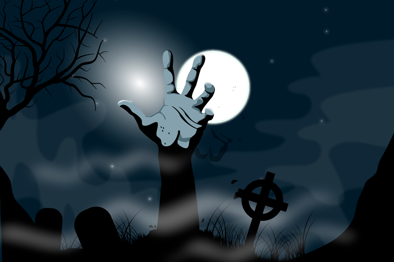 Stalo padėklai baisioje kapinių scenoje - „Tenstickers“