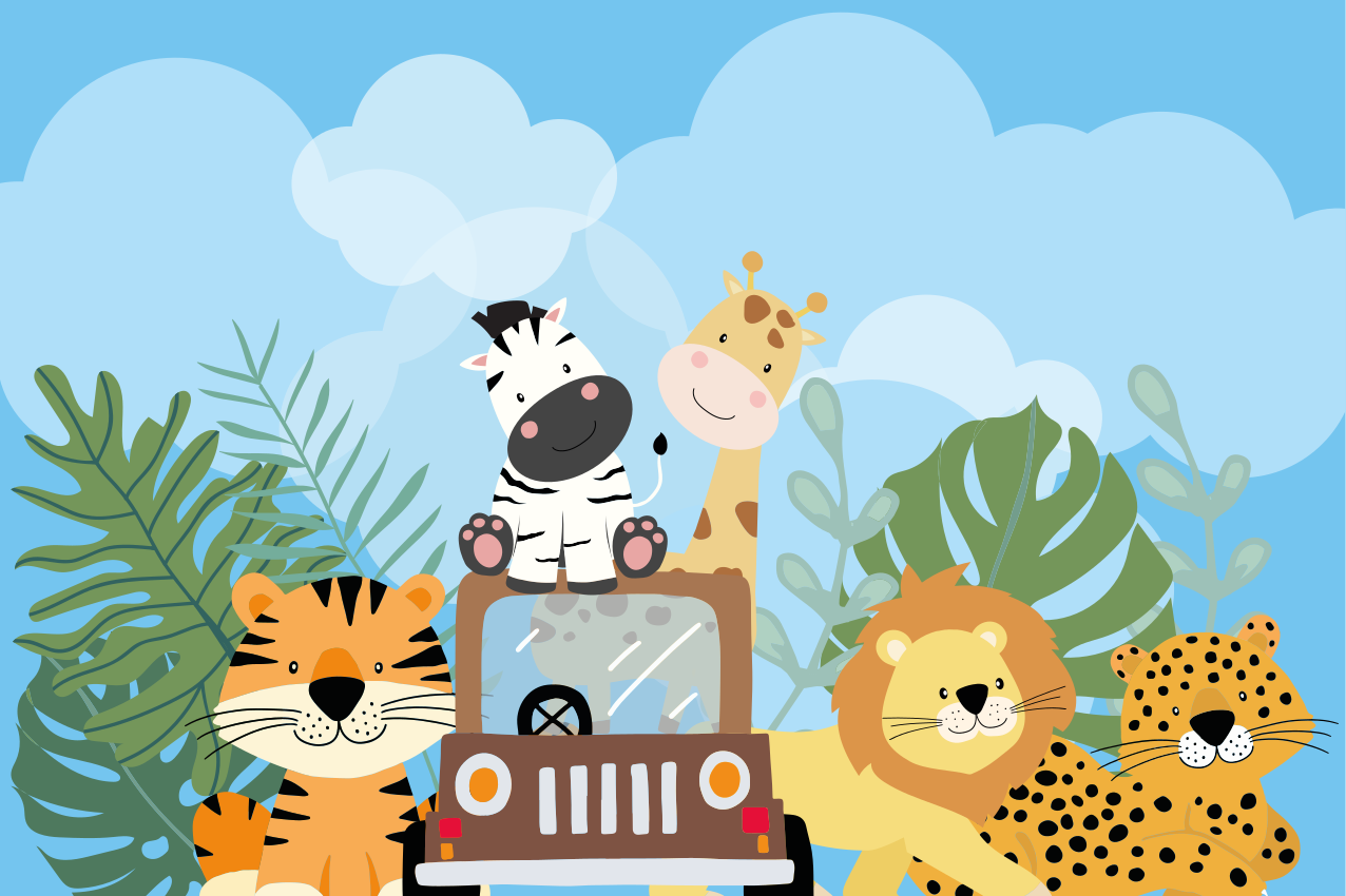 Vaikiški stalo padėkliukai gyvūnų safari scena - „Tenstickers“