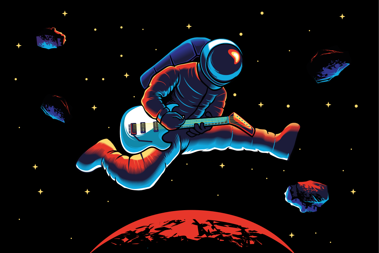 Originalūs stalo padėkliukai su astronautu, grojančiu gitara - „Tenstickers“