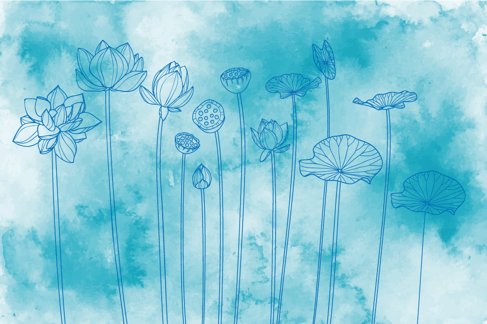 Tekstūruoti stalo padėkliukai su lotoso gėlių raštais - „Tenstickers“