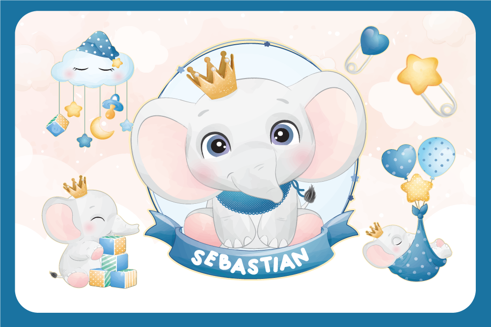 Vaikiški stalo padėkliukai su mielu dramblio piešiniu - „Tenstickers“