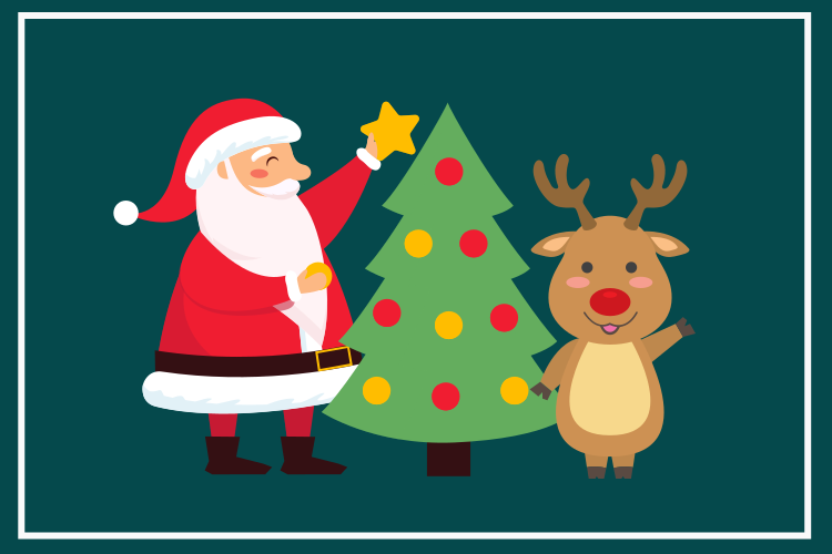 Kalėdiniai stalo padėkliukai su seneliu Šalčiu ir elniukais - „Tenstickers“