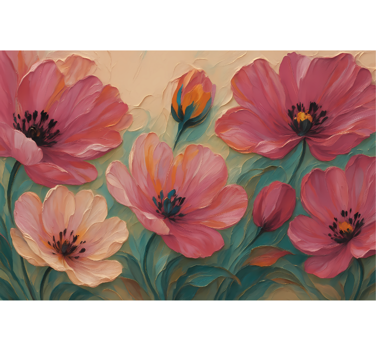 Tapytų gėlių menas vonios kambario sienų freska - „Tenstickers“