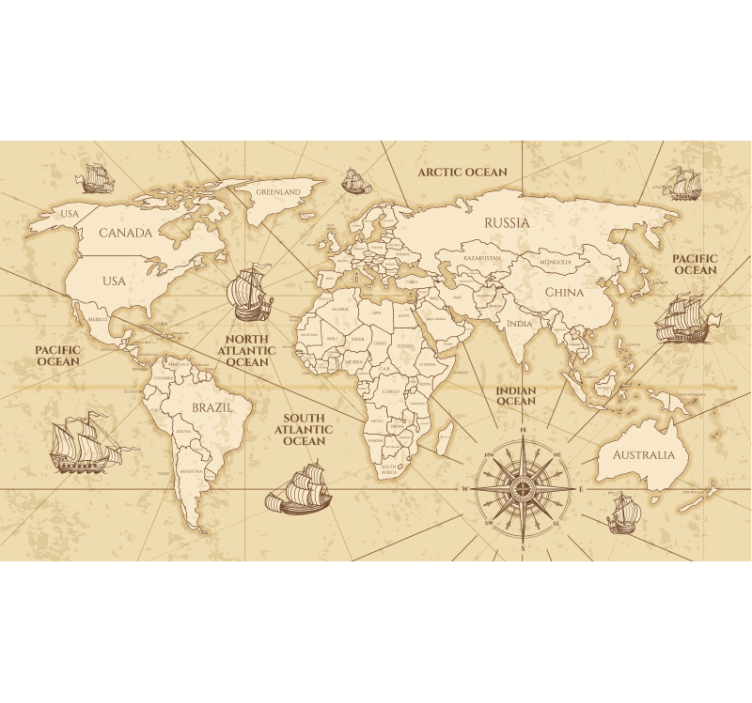 Retro worldmap sepia sieninis paveikslas - „Tenstickers“