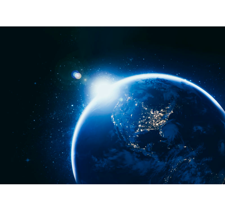 žemė iš kosmoso su saulės spindulių žemėlapio fototapetai - „Tenstickers“