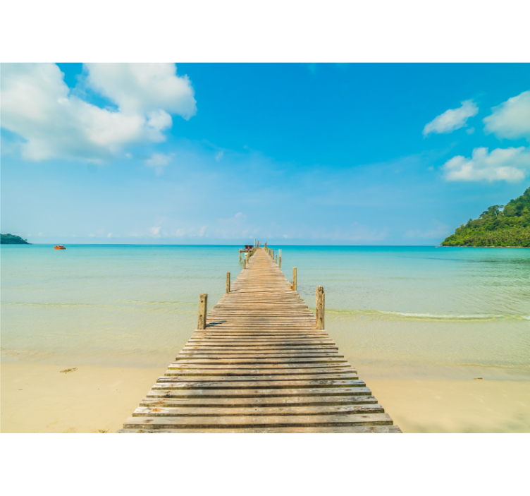 Jūros gyvenimas sieninis freska medinių prieplaukų vaizdas - „Tenstickers“