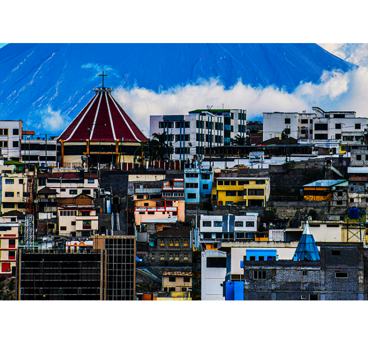 Miesto kraštovaizdis su ugnikalniu miesto sienų freska - „Tenstickers“