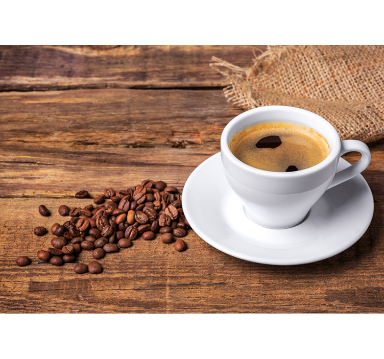 Kava ant medinio stalo sieninės tapetos - „Tenstickers“