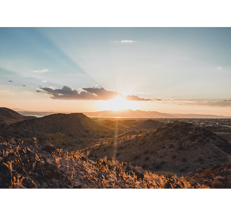 Saulėlydžio vaizdas dykumos sienos freska - „Tenstickers“