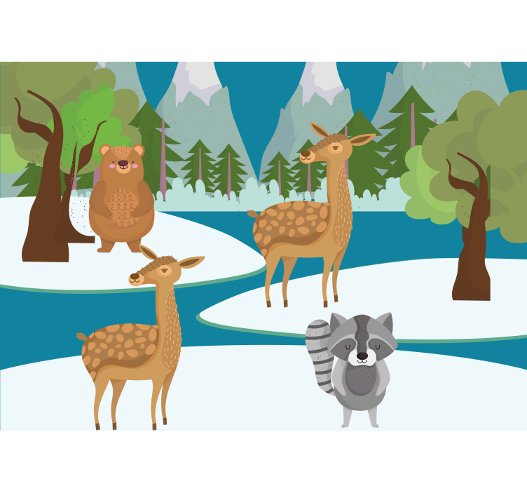 Nupiešta miško gyvūnų scena vaikų miegamojo sienų freska - „Tenstickers“