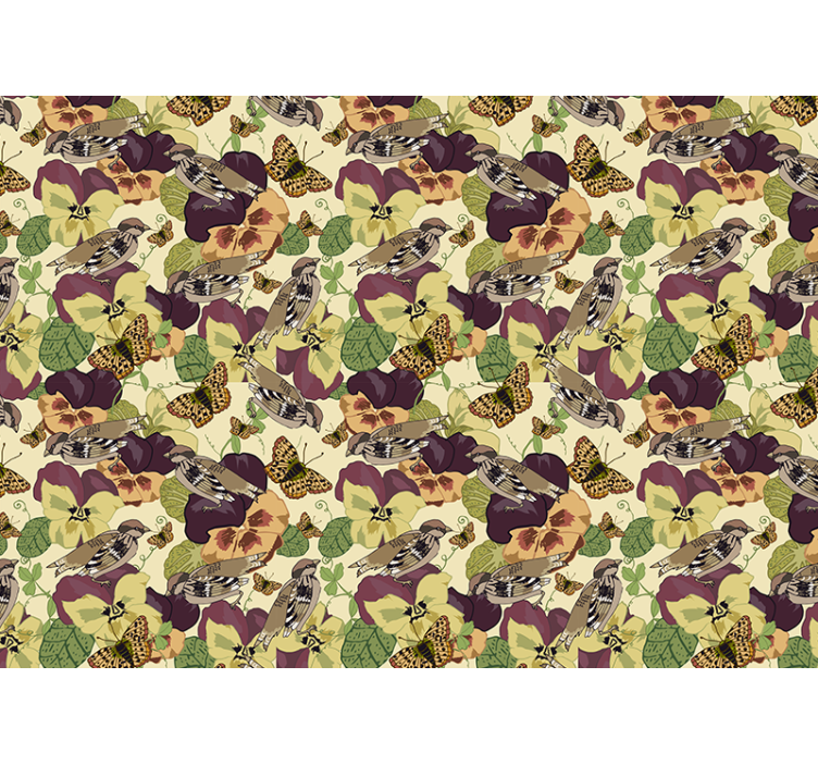 Vintažinis raštas su spalvingais paukščiais ir fototapetai - „Tenstickers“