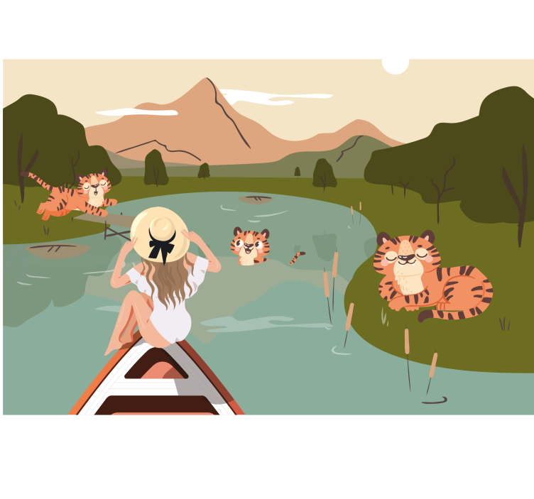 Vaikų miegamojo sienų freska tigro nuotykių scena - „Tenstickers“