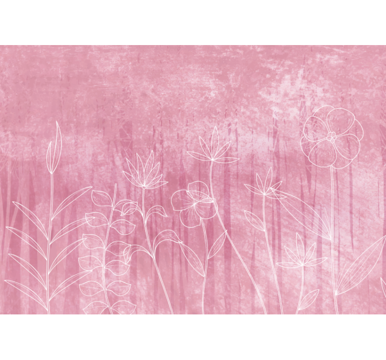 Gėlių sienos freska subtiliu gėlių kontūru - „Tenstickers“