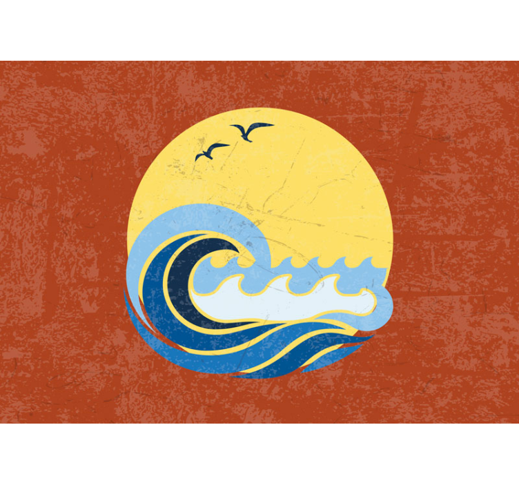 Saulės, paplūdimio ir bangų senovinis sieninis paveikslas - „Tenstickers“