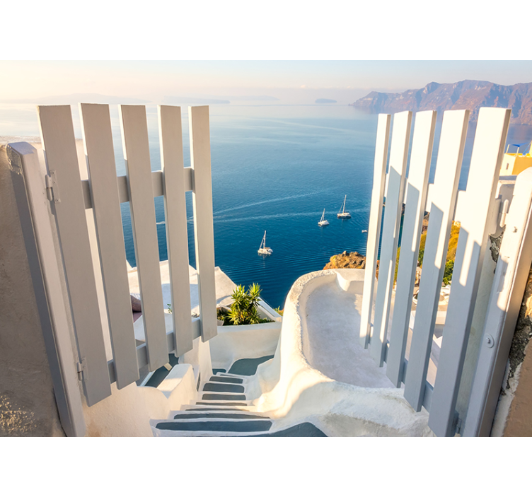 Burlaiviai virš vandenyno peizažo sienos freska - „Tenstickers“