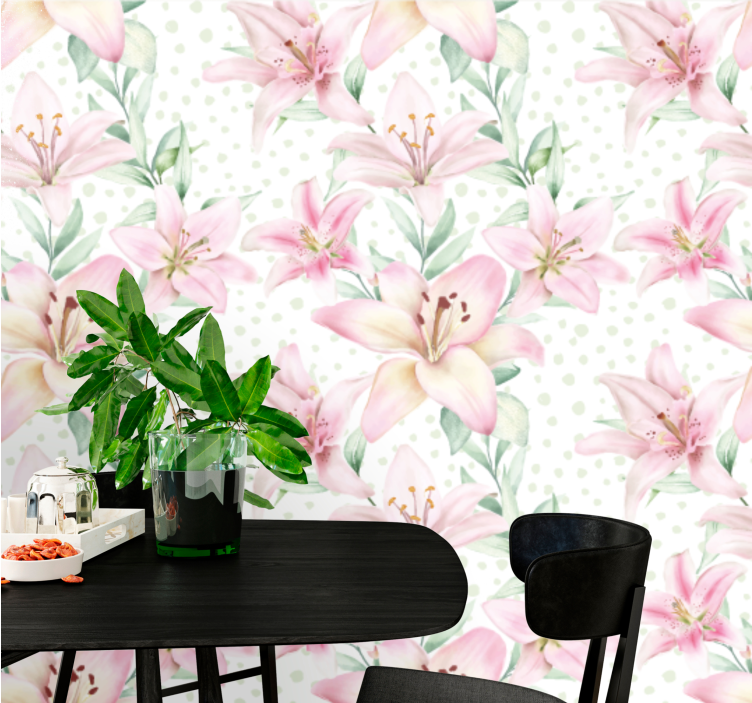 Aguonų sienų freska subtilūs lelijos žiedai - „Tenstickers“