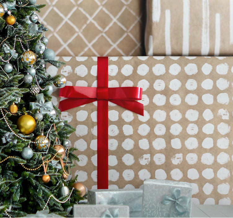 Auksinės ir baltos dovanų dėžutės kalėdinės tapetos - „Tenstickers“