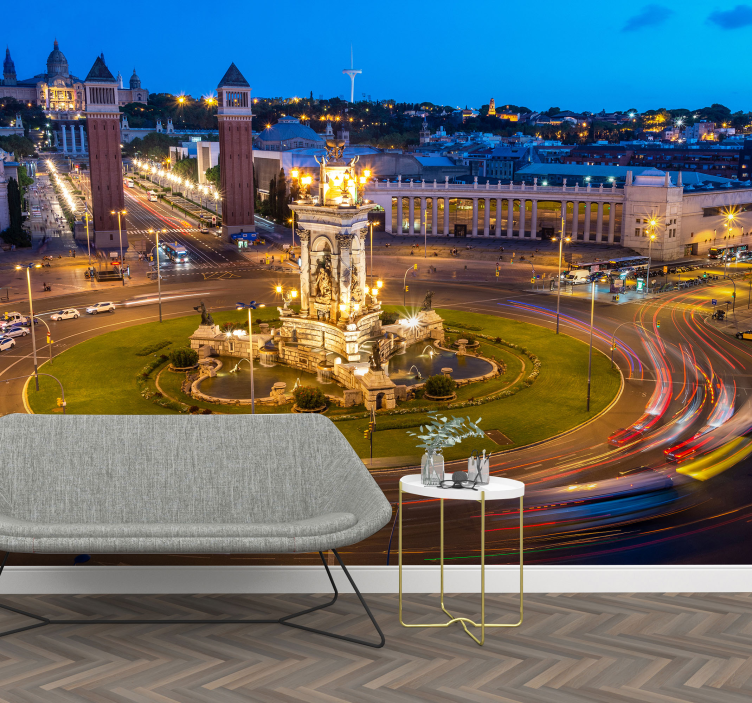 Barselonos naktinis vaizdas barselonos sienos freska - „Tenstickers“