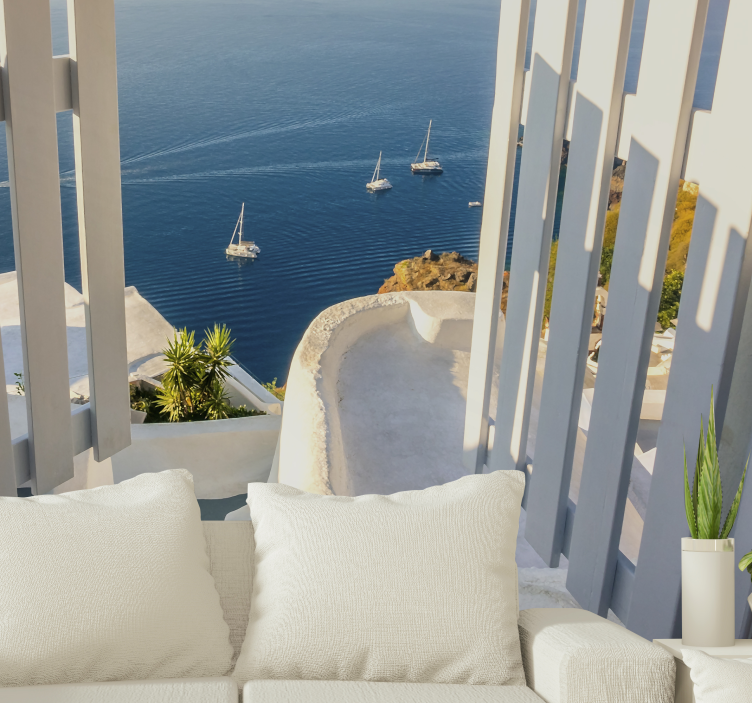 Burlaiviai virš vandenyno peizažo sienos freska - „Tenstickers“