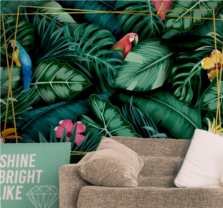 Džiunglės sienų freska tropinių papūgų buveinė - „Tenstickers“