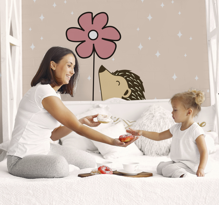 Ežiukas ir gėlė gyvūnų sienų freska - „Tenstickers“