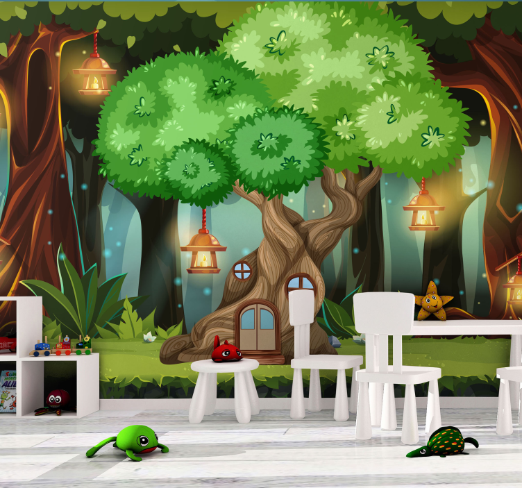 Fantazijos medžio namo žibintai vaikų sieniniai paveikslai - „Tenstickers“