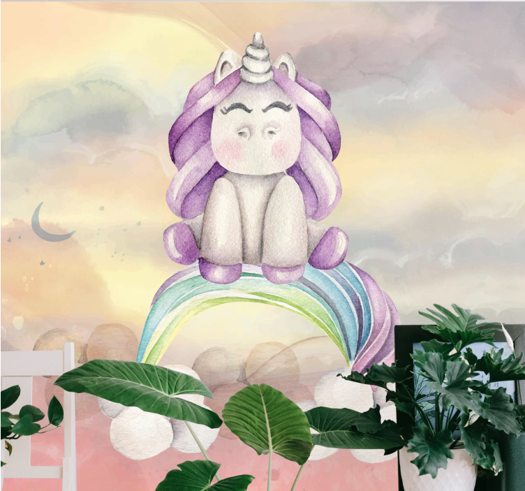 Fantazijos sienų freska mielas vienaragis vaivorykštė - „Tenstickers“