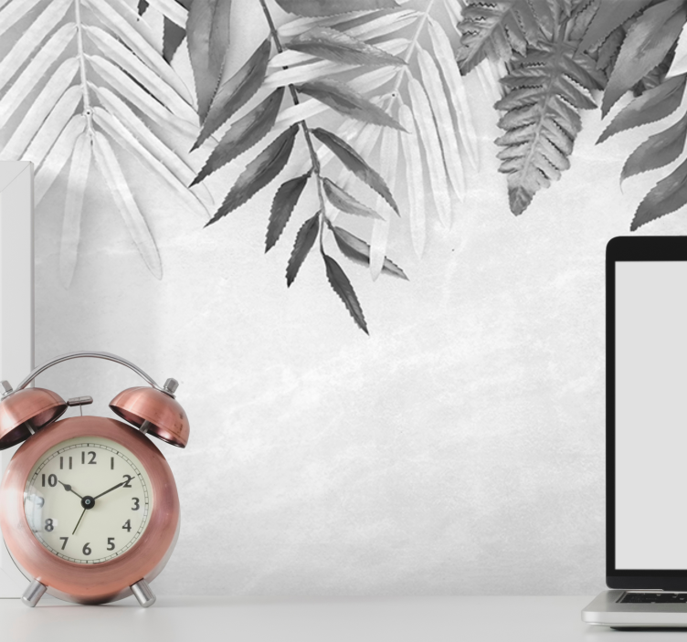 Gamtos sienų tapyba monokrominėmis lapų raštais - „Tenstickers“